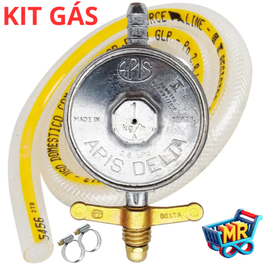 Kit Registro Regulador P13 com mangueira e abraçadeiras